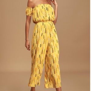 Yellow Multi Print Off-the-Shoulder Jumpsuit